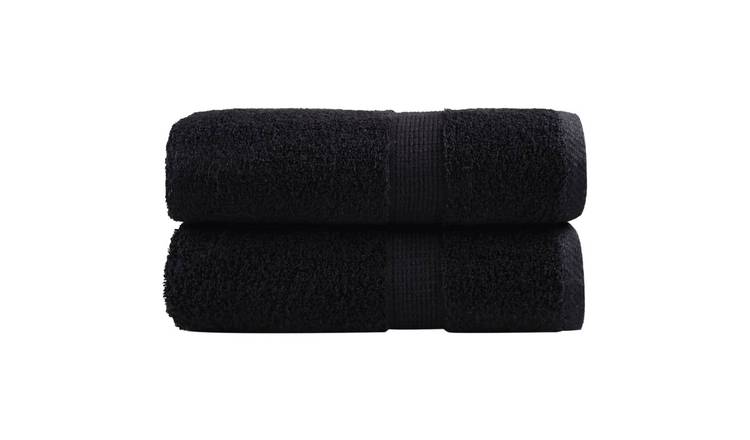 Walplus Pack of 2 Cotton Wash Towels - Black - 30 x 30 cm