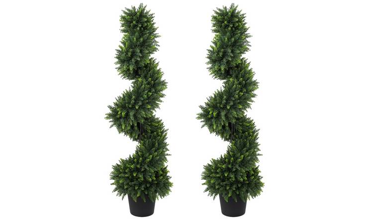 HOMCOM Set of 2 Artificial Cypress Topiary Tree - Deep Green