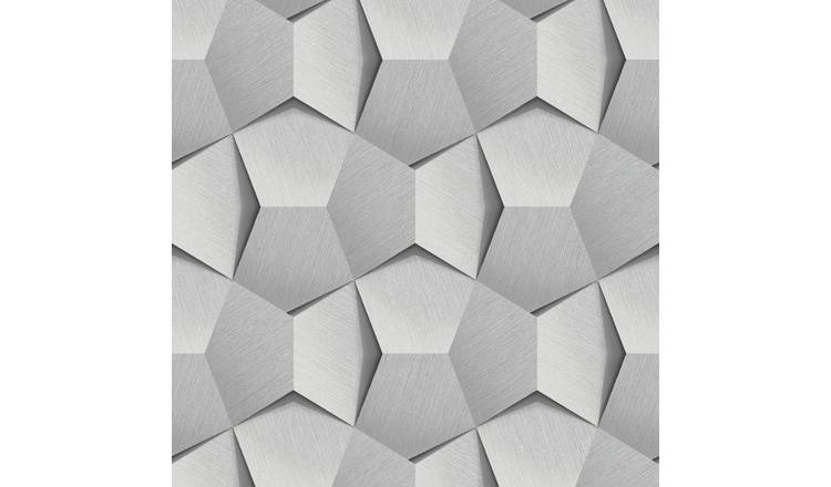 Grandeco Boaz 3D Effect Metal Panel Blown Vinyl Textured Wallpaper - Silver Grey