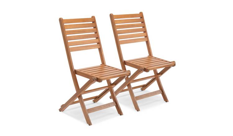 Vonhaus Cannes Set of 2 Acacia Wood Folding Chairs - Brown