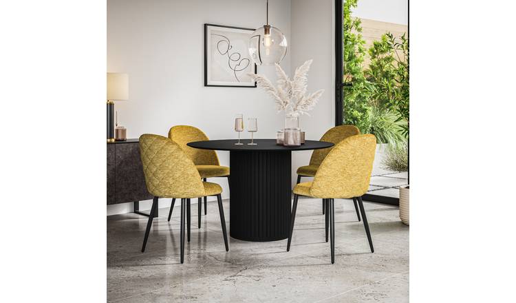 Furniture Online Arlo Raye Black Top w Blk Legs Dining Table & 4 Mustard Chairs