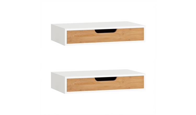 SoBuy Set Of 2 Floating Shelf Storage Wall Cabinet With 1 Drawer - White