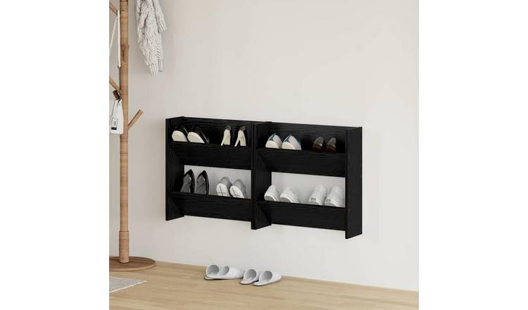 Walplus Pack of 2 Engineered Wood Shoe Cabinet - Black Oak - 60 x 18 x 60 cm