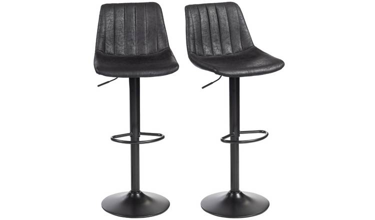 HOMCOM Set of 2 Bar Stools with Backs and Height Adjustable - Black
