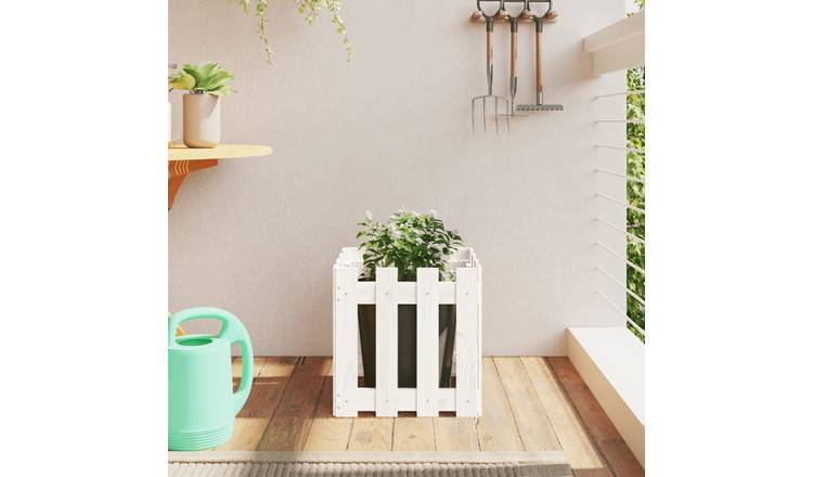 Walplus Wood Garden Planter - White V2 - 40 x 40 x 40 cm
