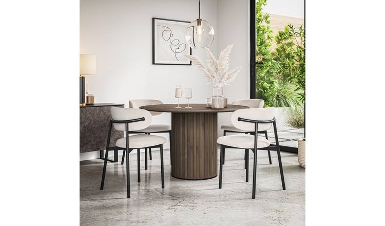 Furniture Online Arlo Myla Walnut Top w Wal Legs Dining Table & 6 Beige Chairs