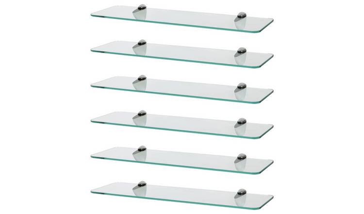 Harbour Housewares Rounded Glass Bathroom Shelf Set - Chrome - Set of 6