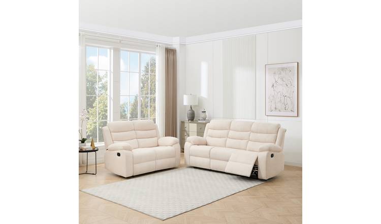 Furniture Online Boston Manual Recliner Fabric 1+3 Seater Sofa Set - Beige