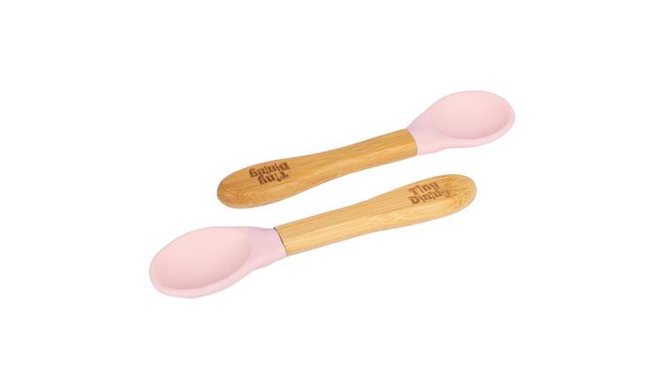 Tiny Dining Bamboo Silicone Tip Spoons - Pastel Pink
