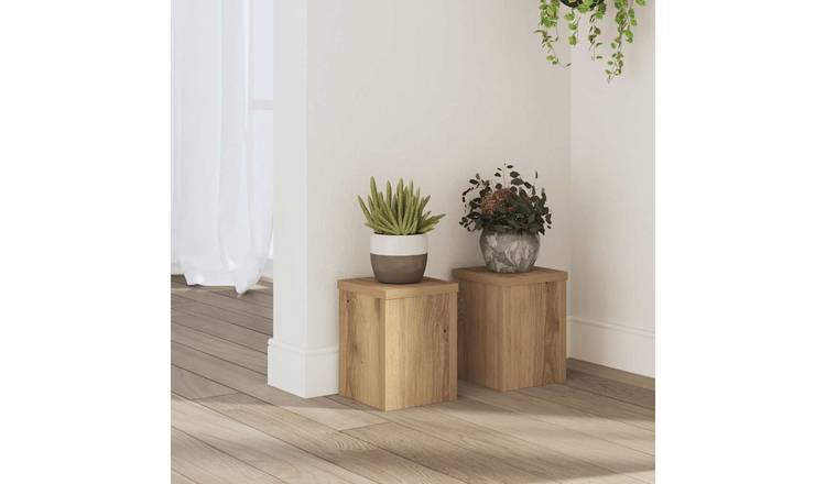Walplus Pack of 2 Engineered Wood Plant Stand - Artisan Oak - 15 x 15 x 20 cm