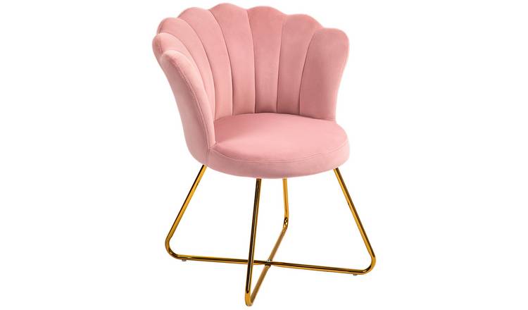 HOMCOM Velvet Modern Accent Chair with Lotus Backrest - Pink