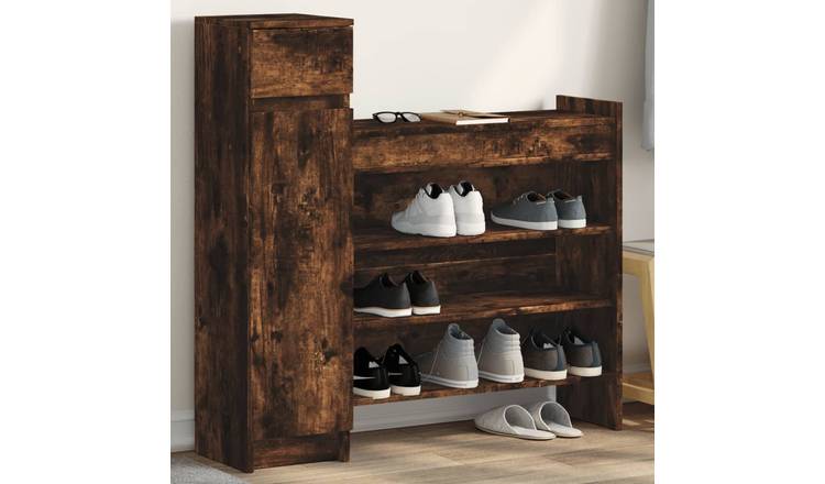 Walplus Engineered Wood Shoe Cabinet - Smoked Oak - 100.5 x 28 x 100 cm