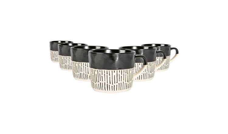 Nicola Spring Ceramic Dipped Dash Coffee Mugs - 475ml - Black - Pack of 6