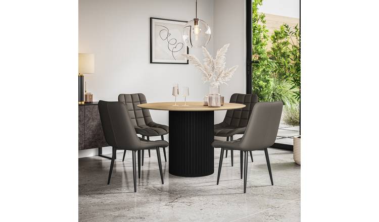 Furniture Online Arlo Nova Oak Top w Blk Legs Dining Table & 6 Grey Chairs