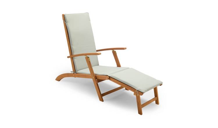 Vonhaus Hudson Acacia Wood Folding Garden Sun Lounger with Cushion - Brown