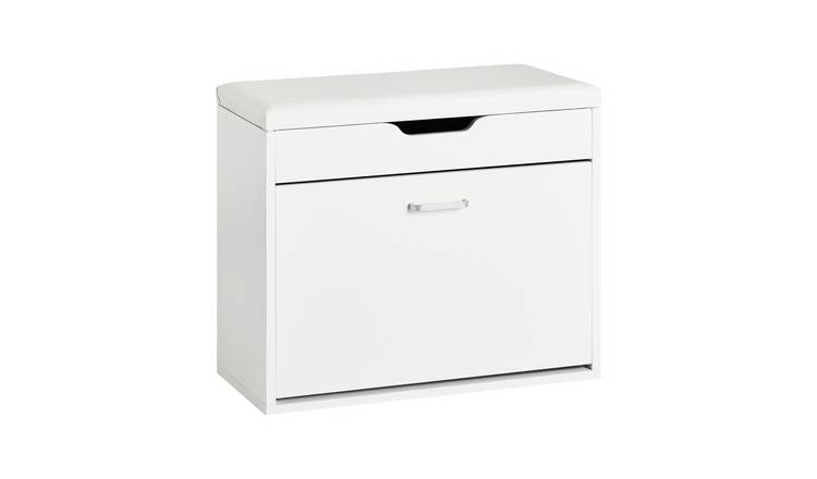 SoBuy 1 Flip Drawer Lift-Top Storage Folding Padded Seat Shoe Bench - White