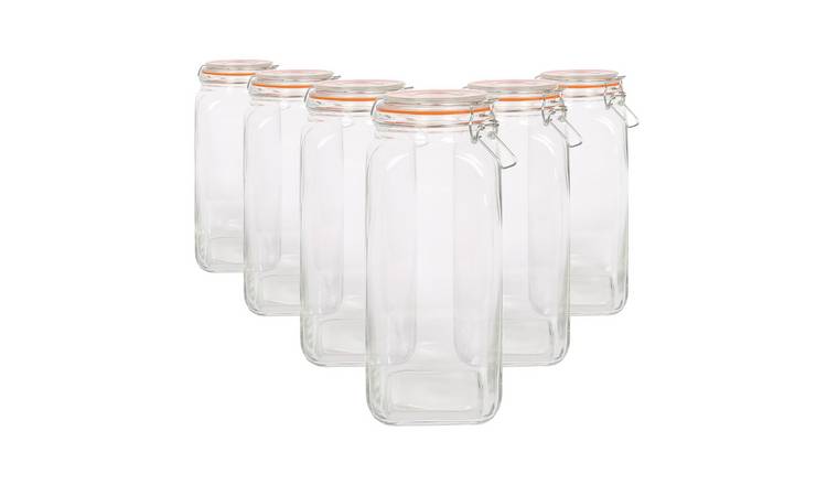 Argon Tableware Square Glass Jars with Clip-Top Lids - Pack of 6