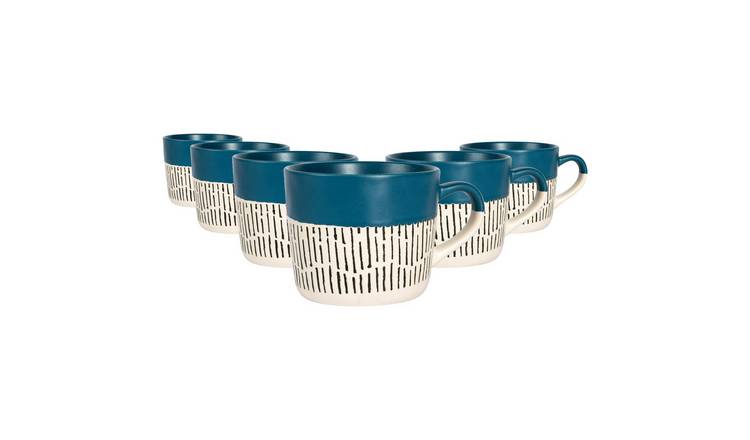 Nicola Spring Ceramic Dipped Dash 475ml Coffee Mugs Pack of 6 - Blue
