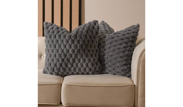 OHS 2 Pack Waffle Faux Fur Cushion Covers 45 x 45cm - Charcoal