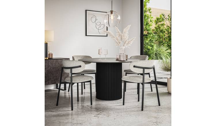 Furniture Online Arlo Myla Concrete Top w Blk Legs Dining Table & 4 Grey Chairs