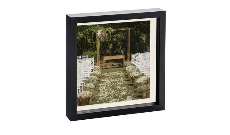 Nicola Spring 10 x 10" 3D Box Photo Frame with 8 x 8" Ivory Mount - Black