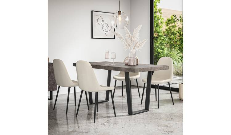 Furniture Online Aria Maya Concrete Effect Dining Table & 4 Ivory Chairs