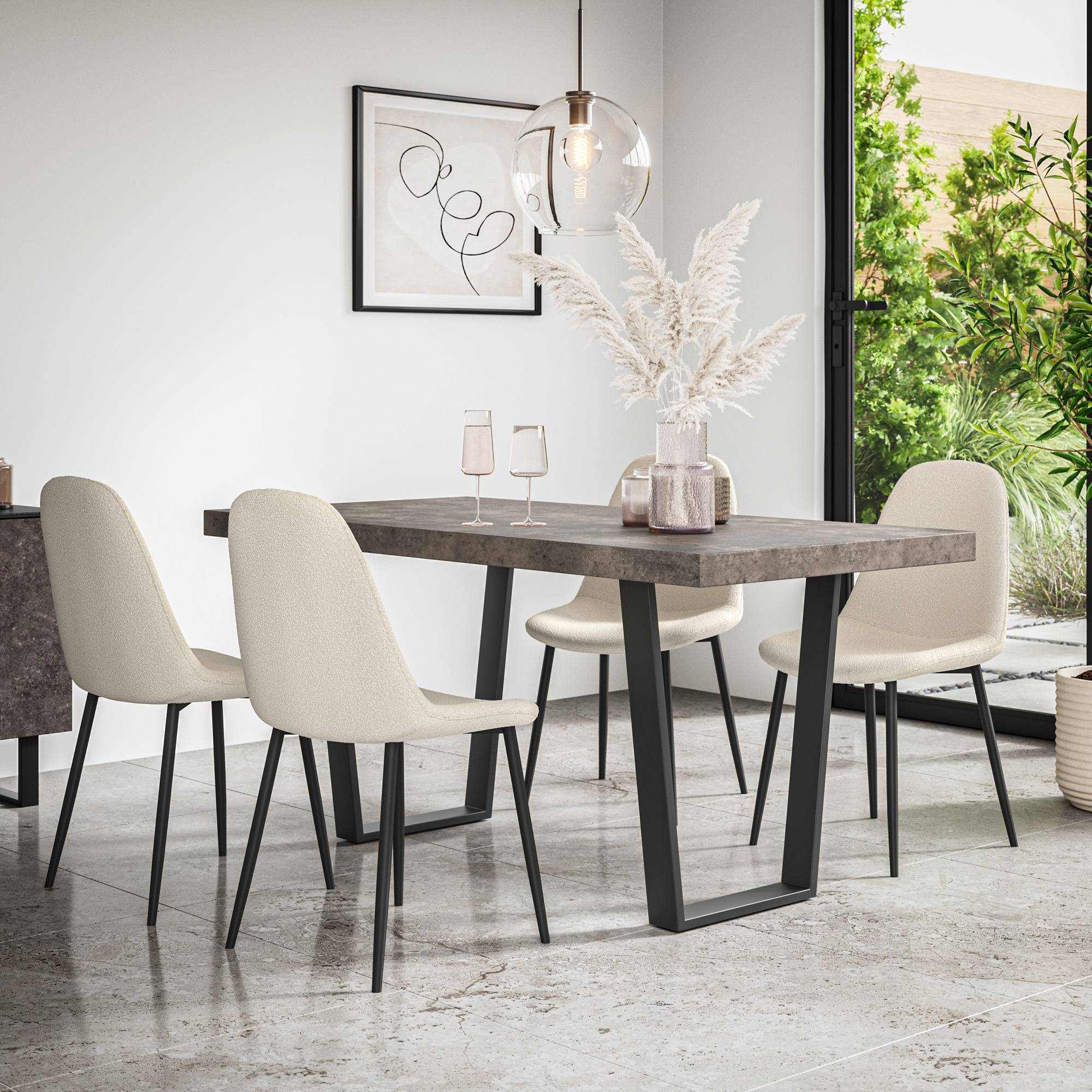 Furniture Online Aria Maya Concrete Effect Dining Table & 4 Ivory Chairs - Image 1