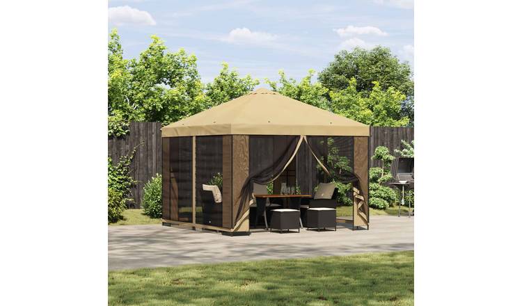 Walplus 3 x 3 m Steel Polyester Garden Gazebo with Sidewalls - Cream