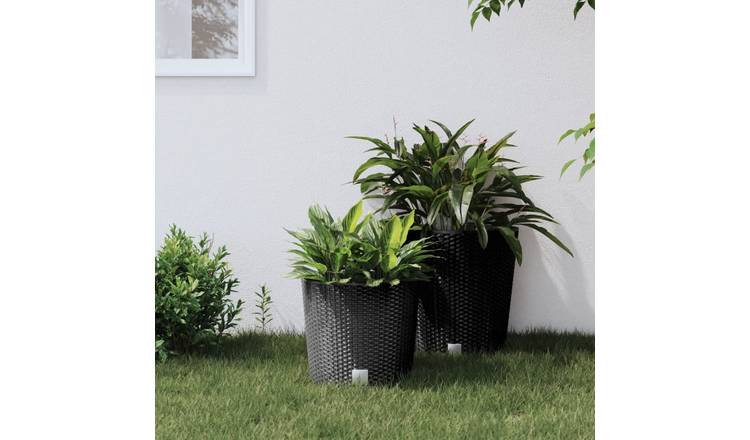 Walplus Poly Rattan Garden Planter - Anthracite - 30 x 27 cm