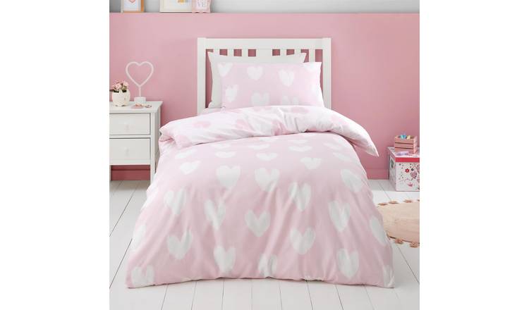 Catherine Lansfield Brushed Hearts Duvet Cover Set - Single - Pink