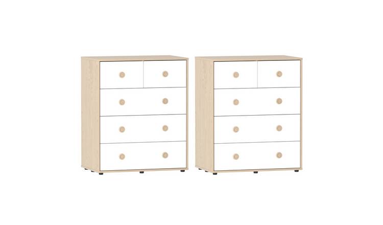 Junior Vida Set of 2 Neptune 5 Drawer Chest - White & Oak