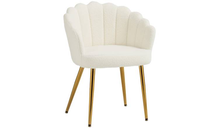 HOMCOM Petal-Back Lounge Chair with Metal Legs and Adjustable Feet - Cream