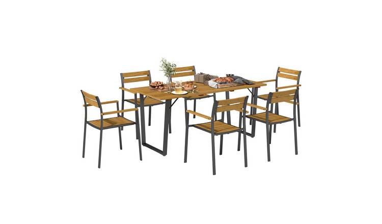 Outsunny 6 Seater Fir Wood Garden Dining Set - Brown