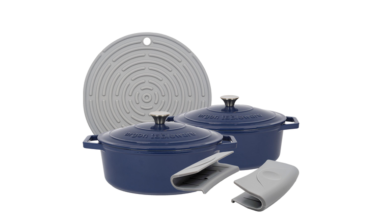 Argon Tableware Oval Cast Iron Casserole Dishes - Midnight Blue - Set of 2