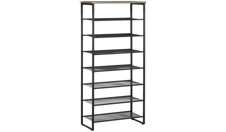 HOMCOM 8 Tier Metal Storage Shelf for 21-24 Pairs of Shoes - Black
