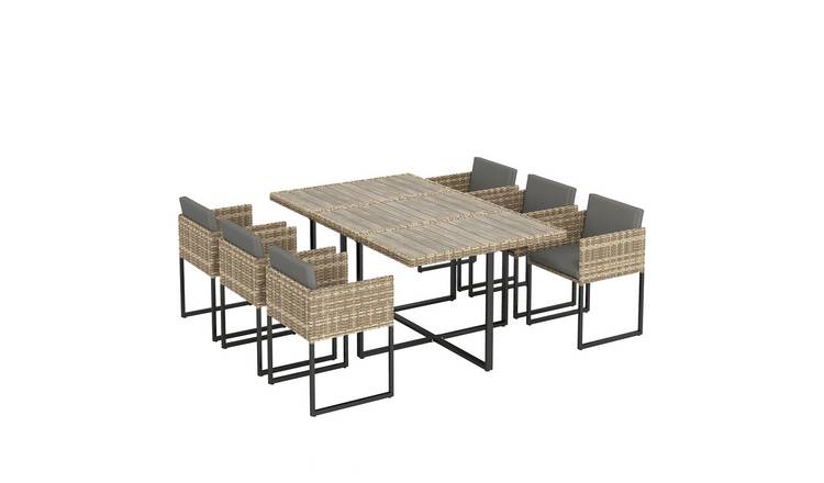 Outsunny 7 Piece Rattan Garden Dining Set with 12 Cushions - Light Brown