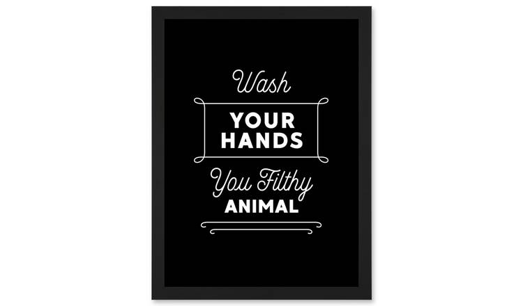 Funny Bathroom Wall Art 'Wash Your Hands You Filthy Animal' Framed Art - A4