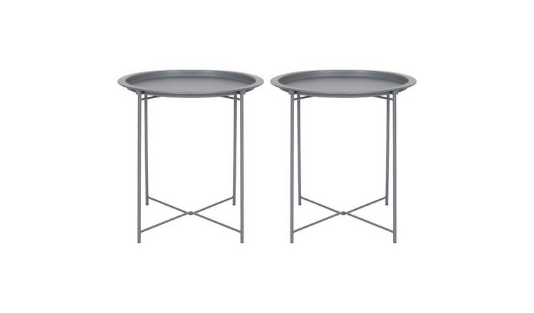 Harbour Housewares Round Steel Tray Tables - Matt Grey - Pack of 2