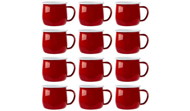 Argon Tableware Coloured 375ml Enamel Belly Mugs Pack of 12 - Red