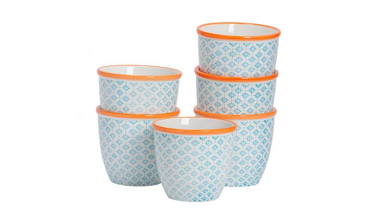 Nicola Spring Hand-Printed Plant Pots - Blue - Pack of 6