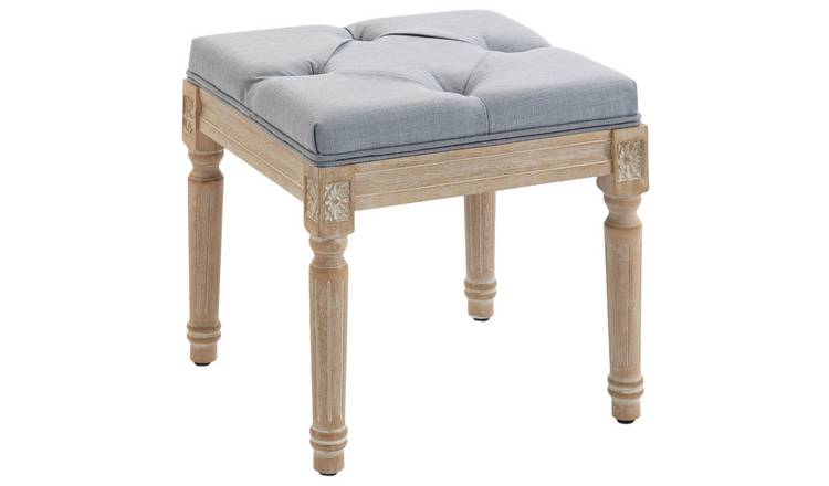 HOMCOM Tufted Vintage Foot Stool with Wood Legs - Light Grey