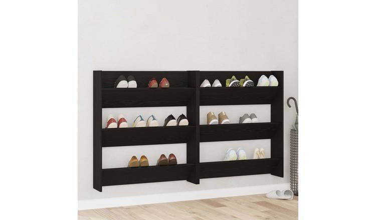 Walplus Pack of 2 Engineered Wood Shoe Cabinet - Black Oak - 80 x 18 x 90 cm