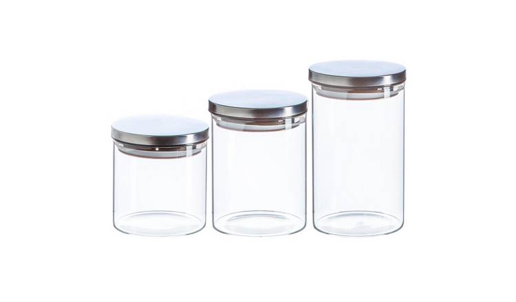 Argon Tableware Scandi Storage Jars with Metallic Lids - 3 Sizes - Silver