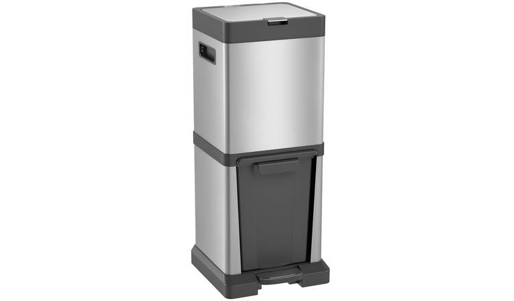 HOMCOM 34L Stainless Steel Double Bin with Tilt Out Bin - Silver