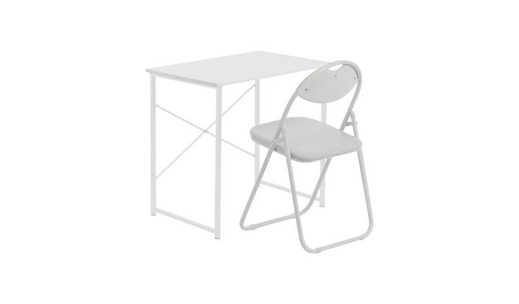 Harbour Housewares Wooden Computer Desk & Chair Set - White/White