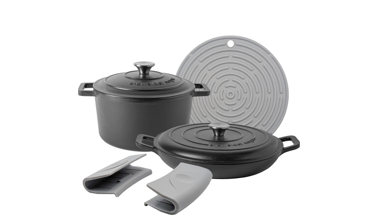 Argon Tableware 2 Piece Cast Iron Casserole Dish Set - Matt Black