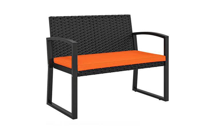 Outsunny 2 Seater Rattan Garden Bench with Cushion - Black & Orange