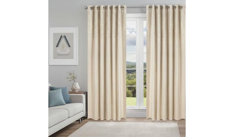 Luxury Living Blackout Velvet Diamante Eyelet Curtains 117cm x 229cm - Cream