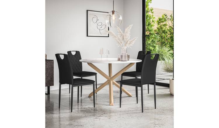 Furniture Online Malvern Monza Marble Top Dining Table & 4 Black Chairs