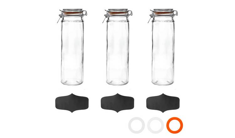 Argon Tableware Glass Spaghetti Jar with Labels - Pack of 3